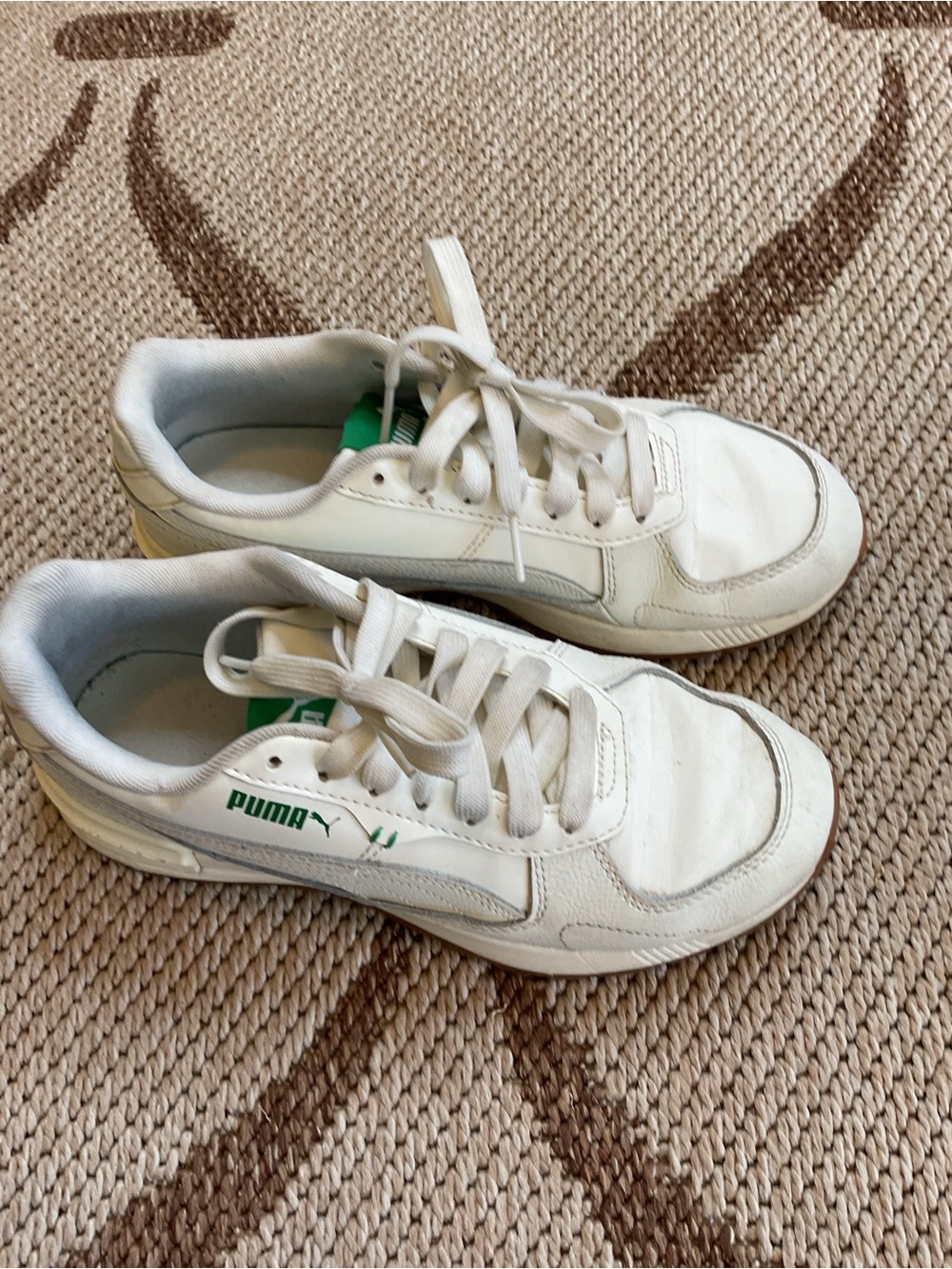 Puma White Sneakers with Green Logo Accents